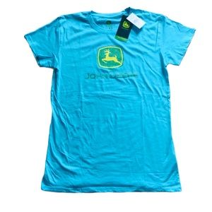 NEW NWT Womens John Deere Tractor glitter logo t-shirt top